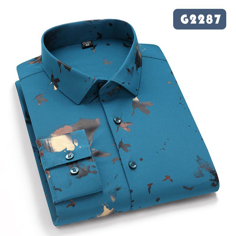 Printed Shirts for Men Casual long Sleeve Spandex Stretch Mens Shirt Leisure Fashion Quality Anti Wrinkle Man's Clothing 2020