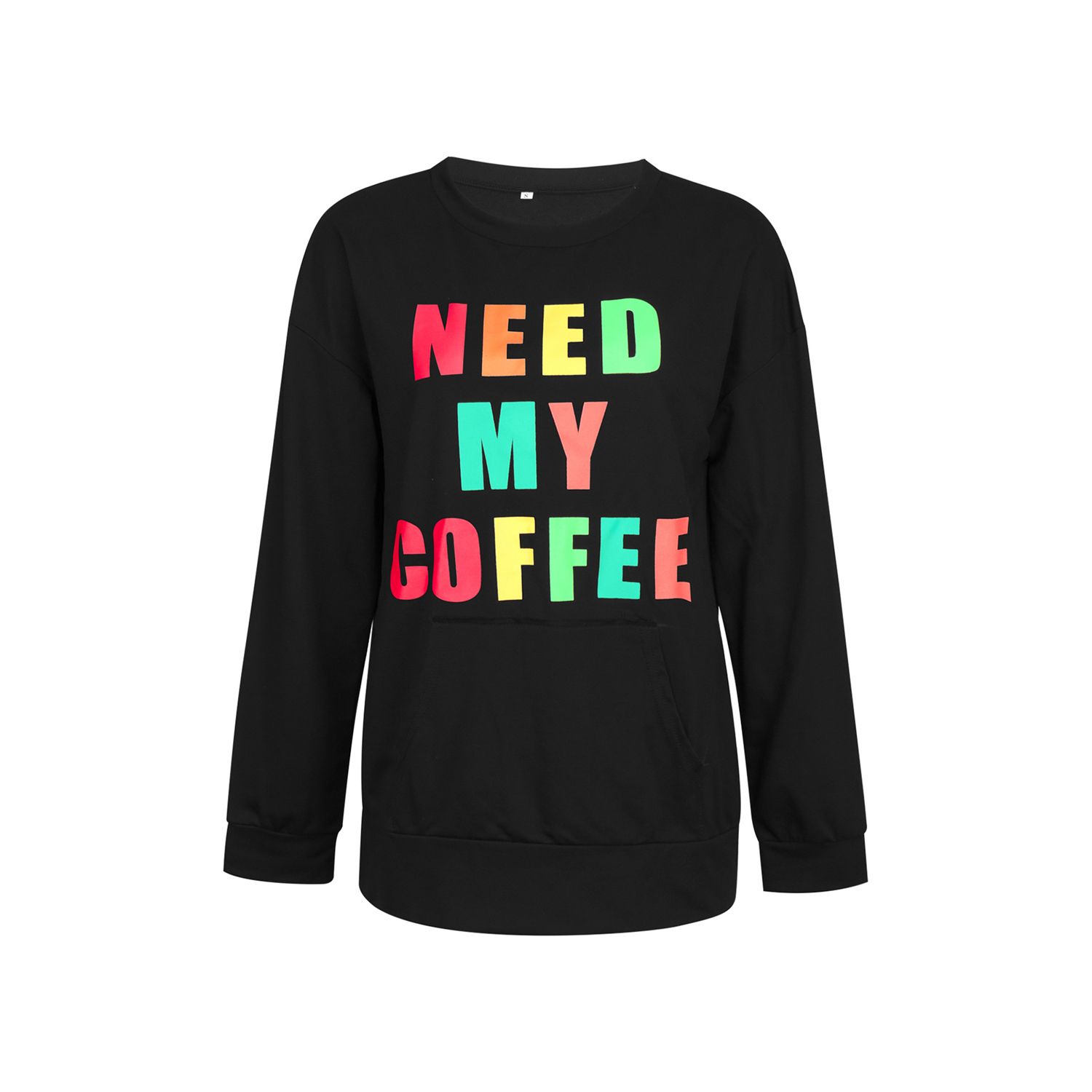 Women Long Sleeve Letter Print Top Fashion Long Sleeve Round Neck Pocket Top for Women Ladies