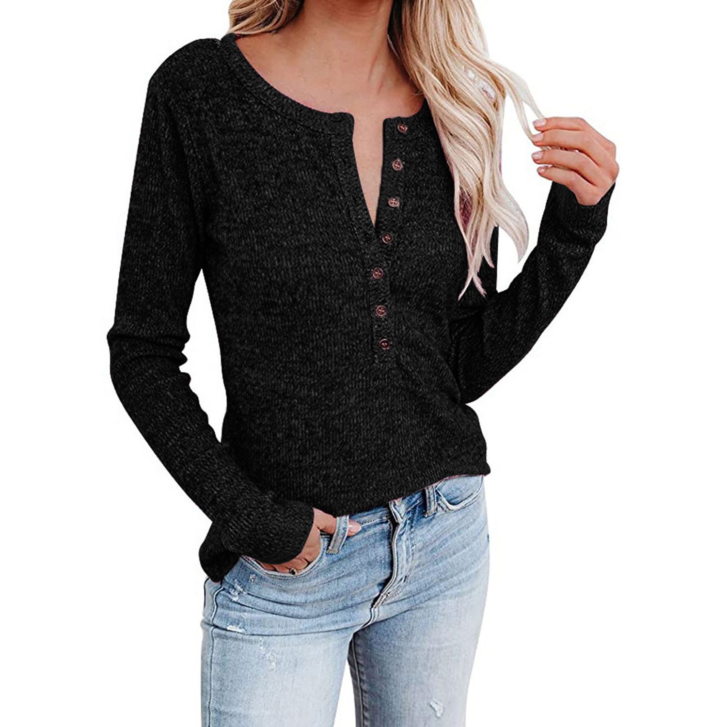 Tee Top Easy to Wash Top Pullover with Button Down