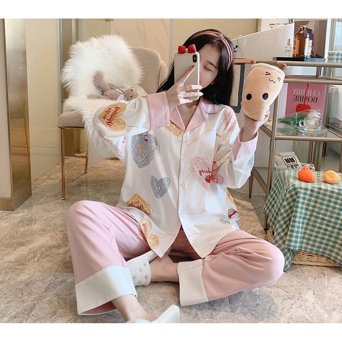 Cotton Pajamas Set Autumn Winter Long Sleeve Sleepwear Girls Casaul Nightwear Suit Women Leisure Cartoon Homewear M-2XL