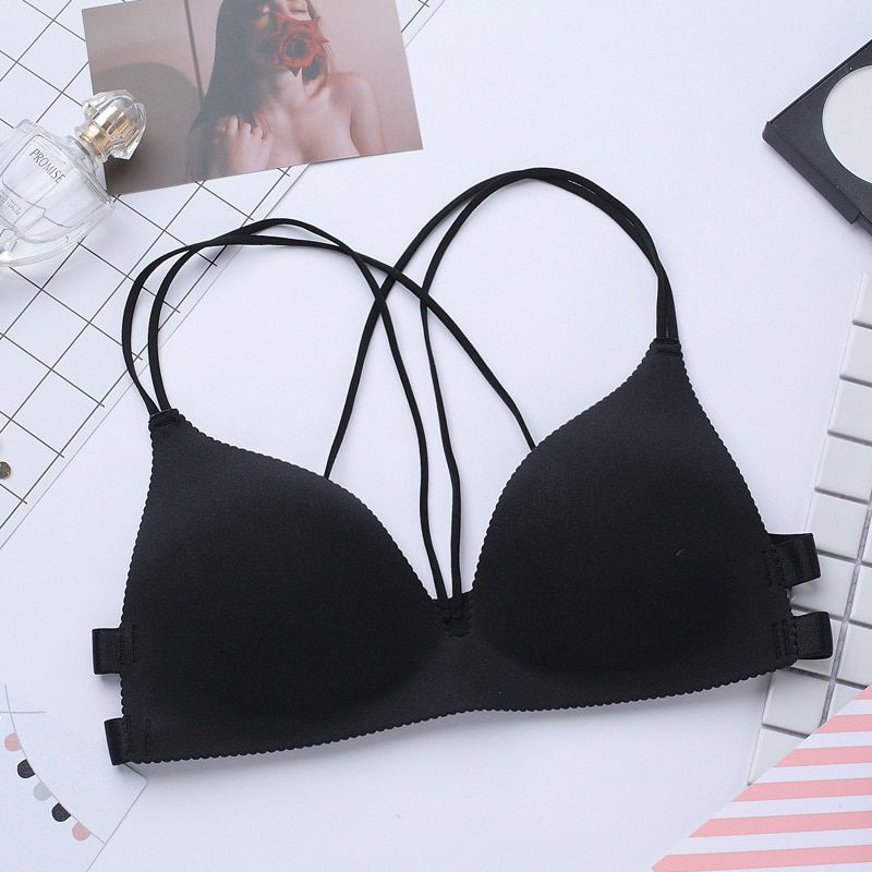 Seamless Strappy Bras Padded Push Up Bralette  Women intimates Backless Underwear Lady Invisible BH Fashion Designer Black