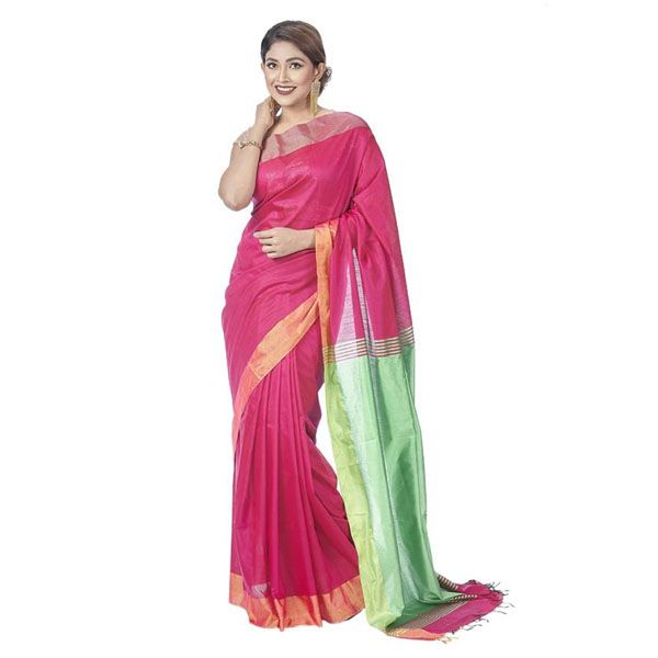Hot Pink Silk Saree for Women