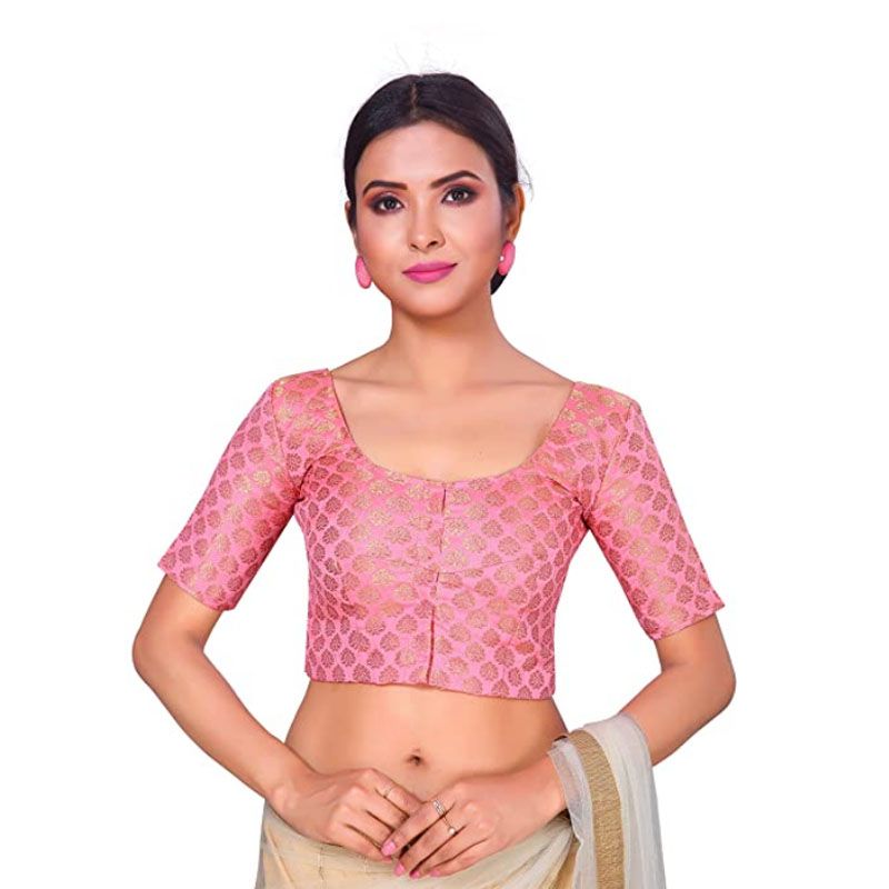 Indian Star Jalsha Stitched Katan Saree Blouse with Elbow Length Sleeves For Women's - Blouse For Women