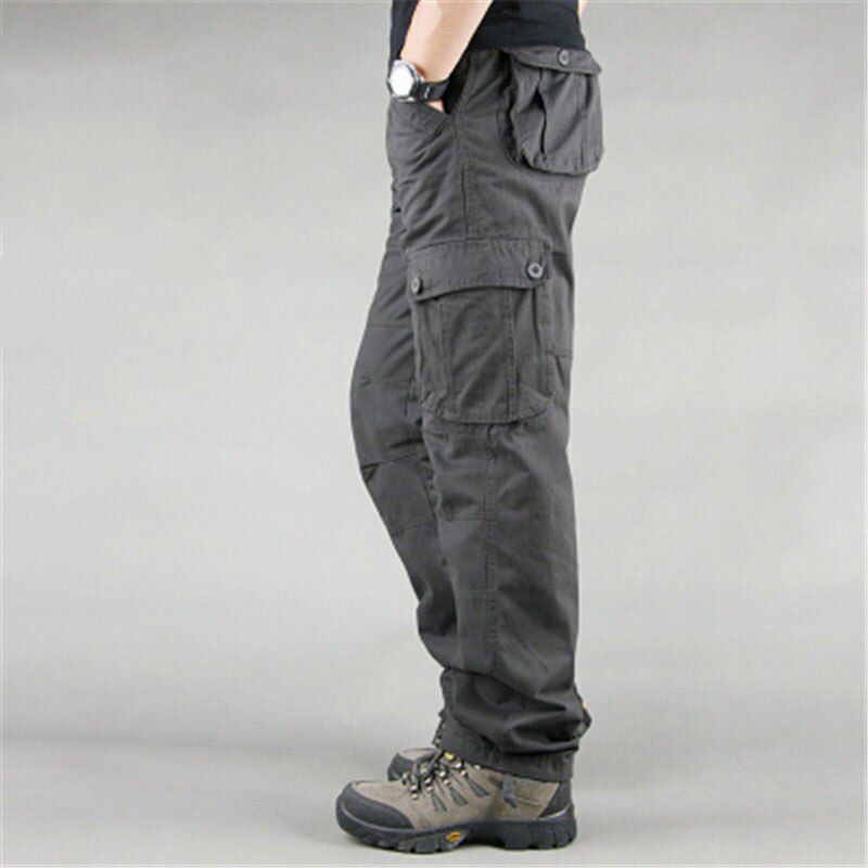FALIZA Men's Cargo Pants Multickets  Style Tactical Pants Cotton Men's Outwear Straight Casual Trousers for Men CK102