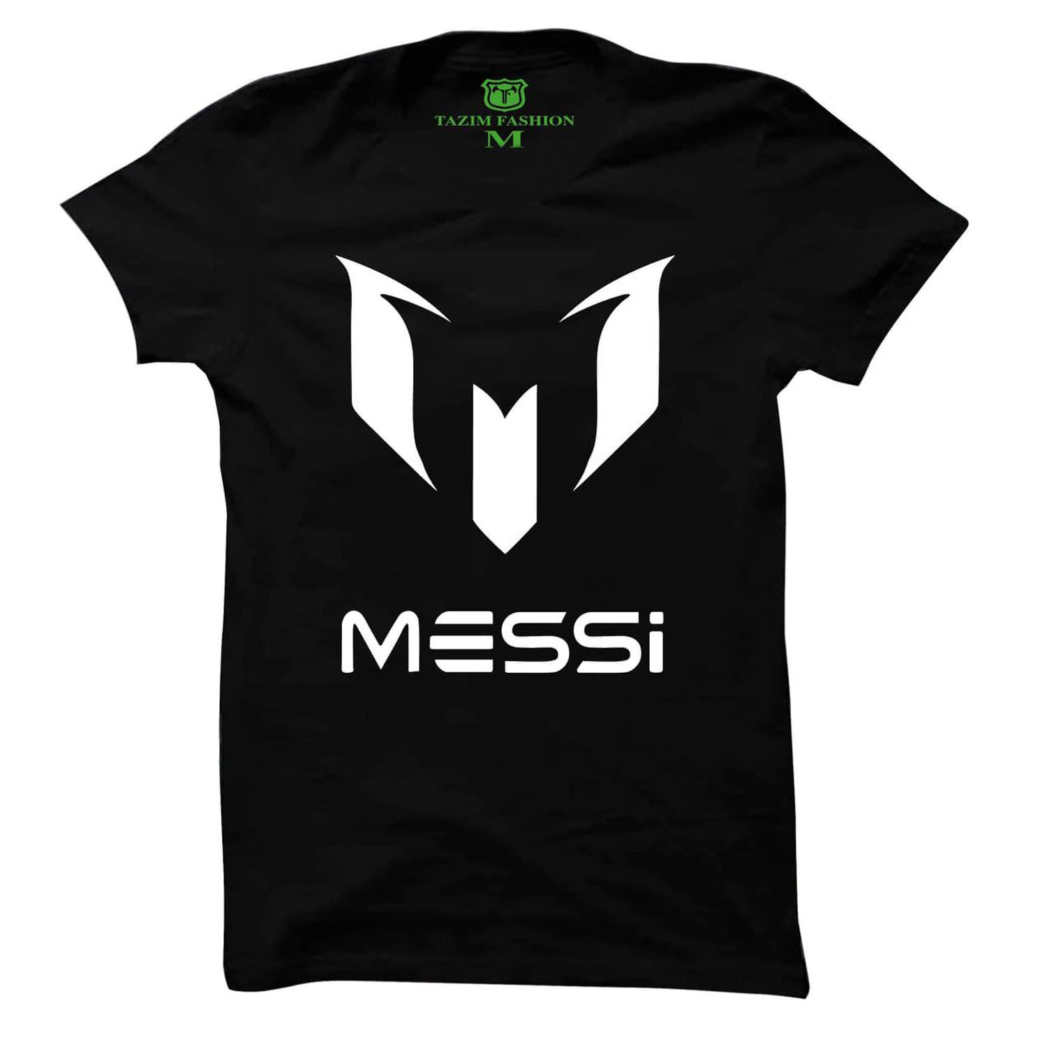 Black Cotton Messi Short Sleeve T-Shirt for Men