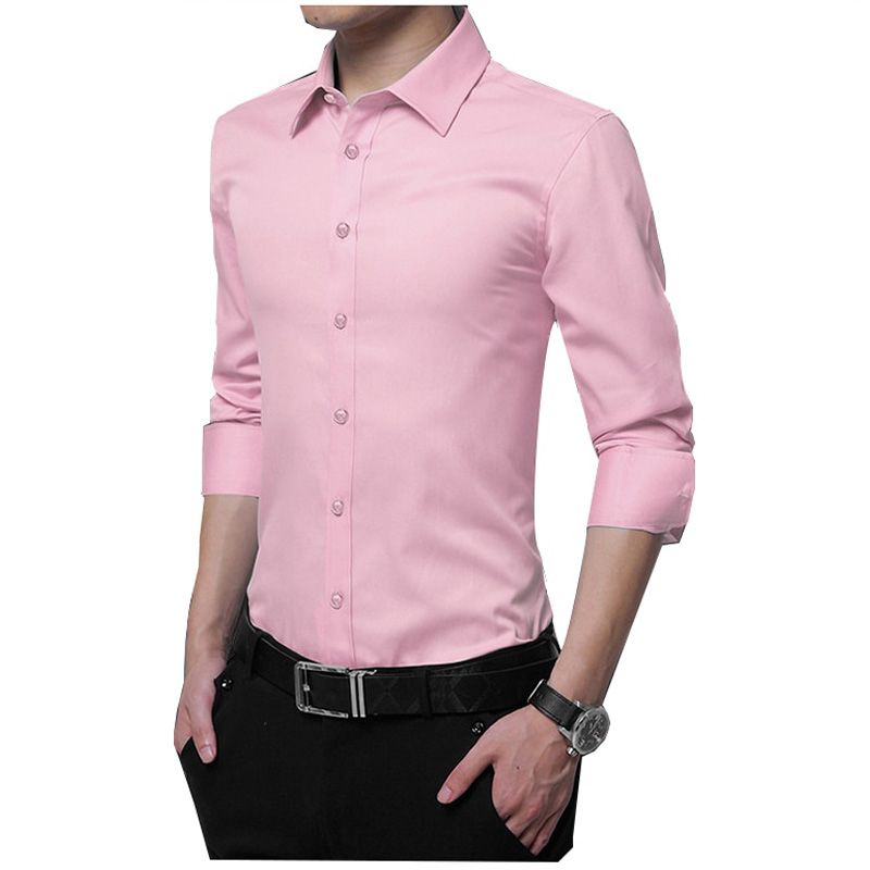 Men Dress Shirt Fashion Long Sleeve Business Social Shirt Male Solid Color Button Down Collar Plus Size Work White Black Shirt