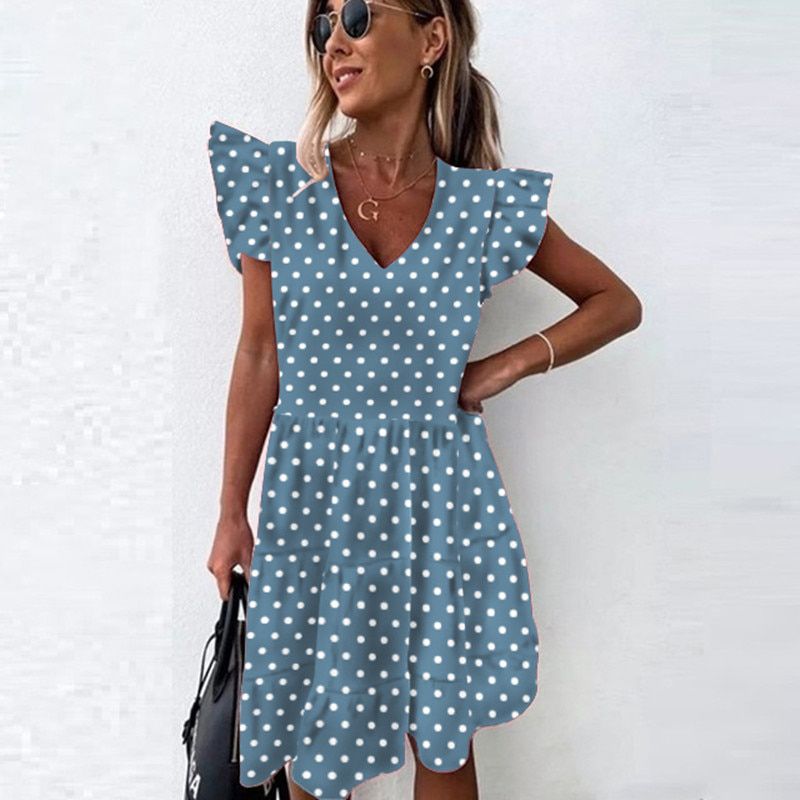 Summer Dress 2021 Women Polka Dot Street Sexy Casual Loose Thin Beach Party Dress Pink V Neck Mini Dress Female Vestidos Mujer