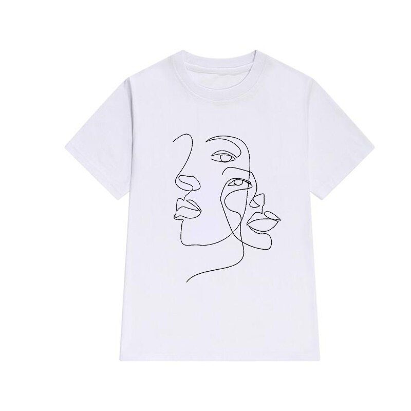 Face Abstract Women T shirt Casual Fashion tees Vintage Ulzzang Harajuku Short Sleeve T-shirt