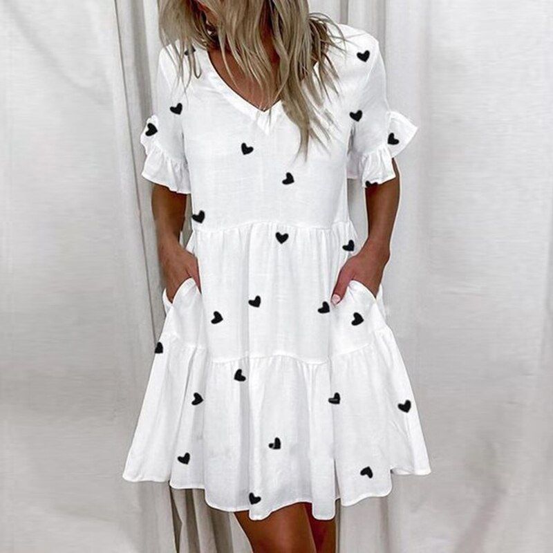 Elegant Floral Print Ruffle Women Mini Dress Casual Short Sleeve Party Dress Ladies 2021 Summer Sexy V-Neck Dresses Vestidos