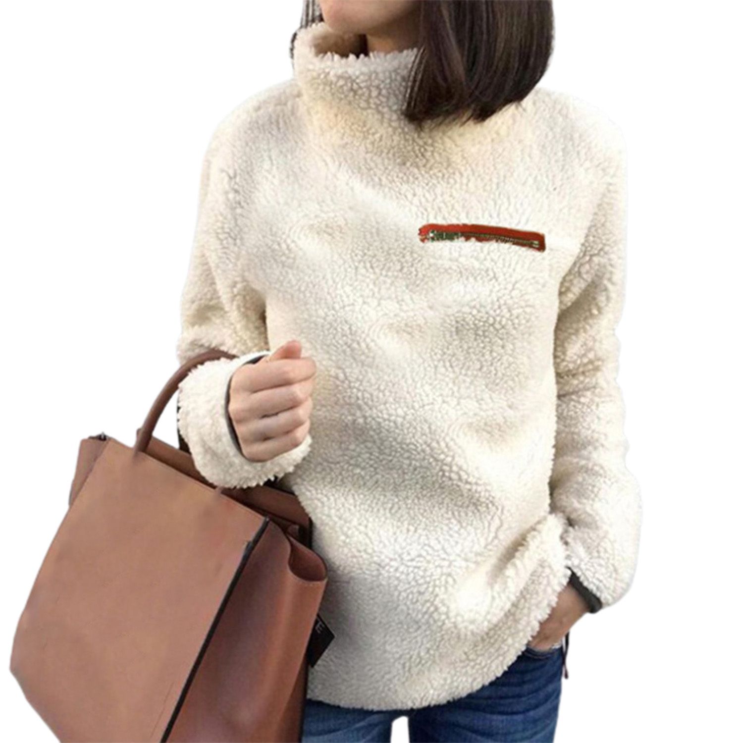 Women Pullover Stand Collar Pure Color Loose-fitting Sweatshirt