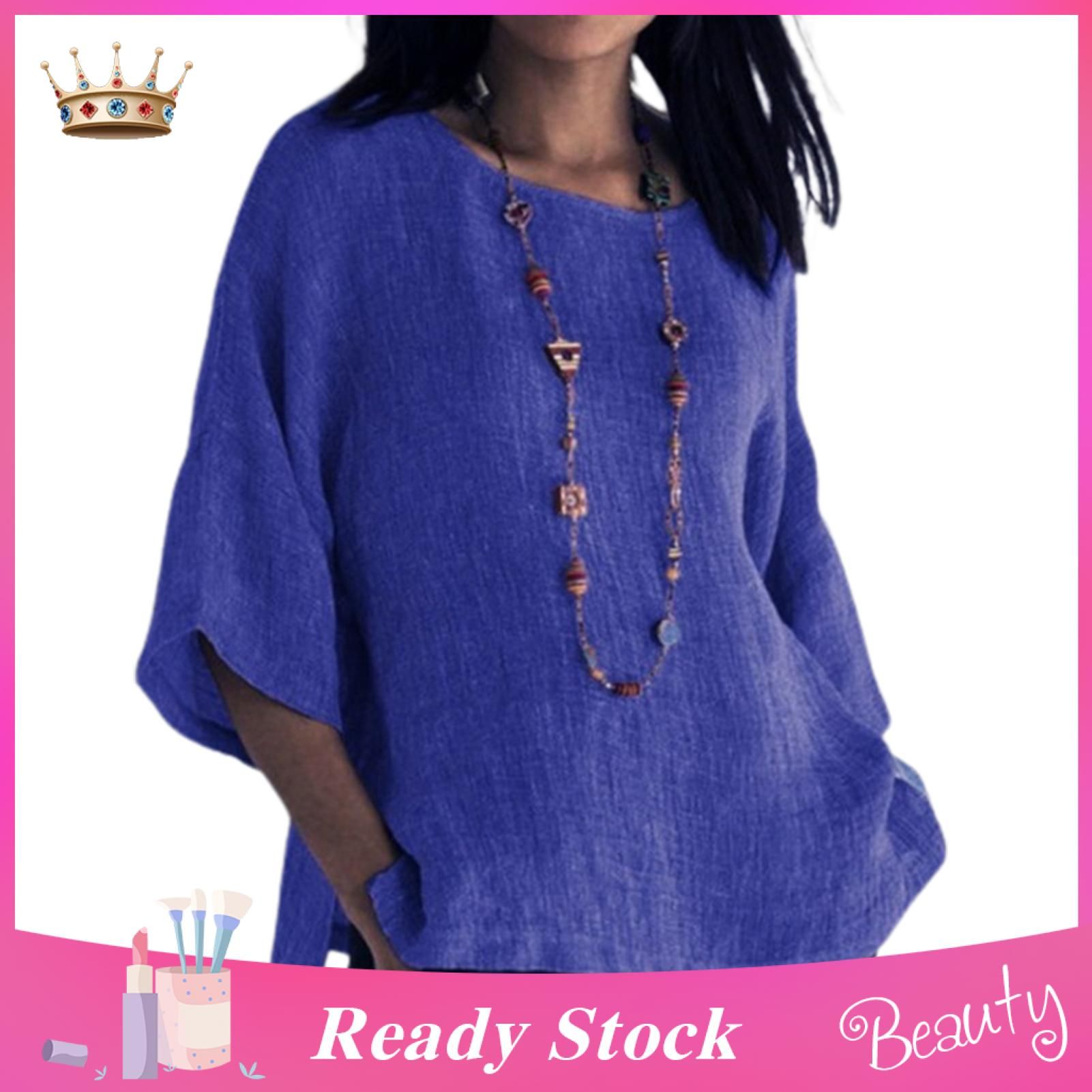 Women Top Solid Color Crew Neck Round Neck Blouse