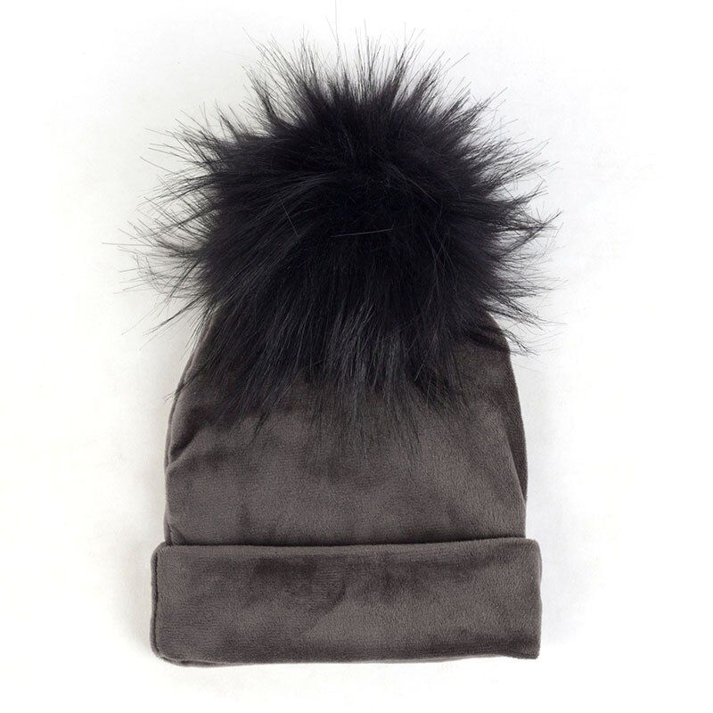 Geebro Winter Warm Fashion Cute Baby Boys Velvet Beanie Hats Solid Soft Thick Flannel Babies Kids Faux Fur Pom Pom Hat