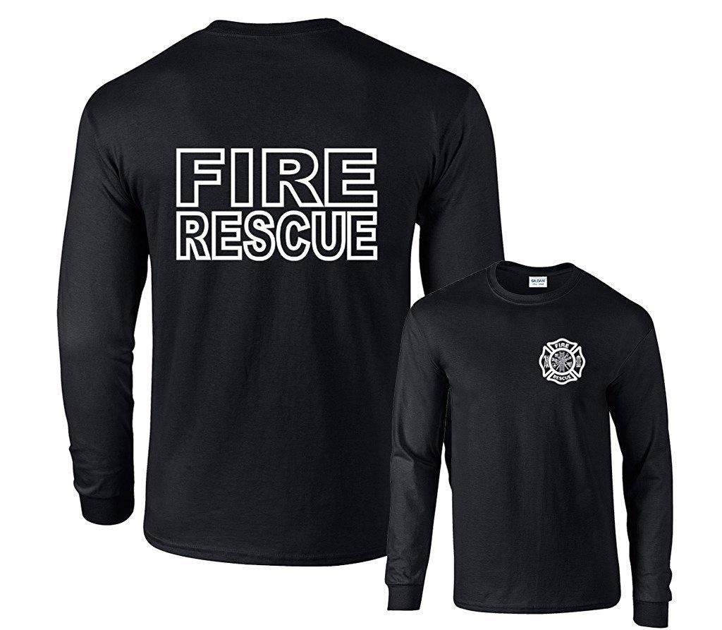 Fire Rescue Firefighter Badge Front and Back Long Sleeve Men T-Shirt Plus Size