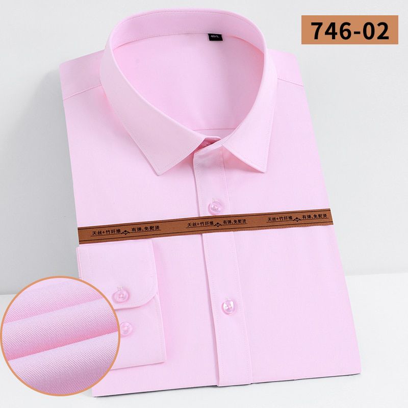 Men's Formal Red Shirt Stretch Bamboo Fiber Casual Pure Color Standard-fit Elastic Non Iron Office Work Wear Brand Male Clothing