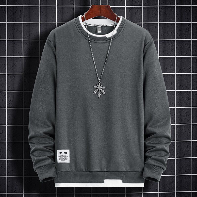 Autumn Mens Sweatshirt O-Neck Long Sleeve Male Hoodies Solid Color Casual -Hop Streetwear Men Pullover Trendy Fashion