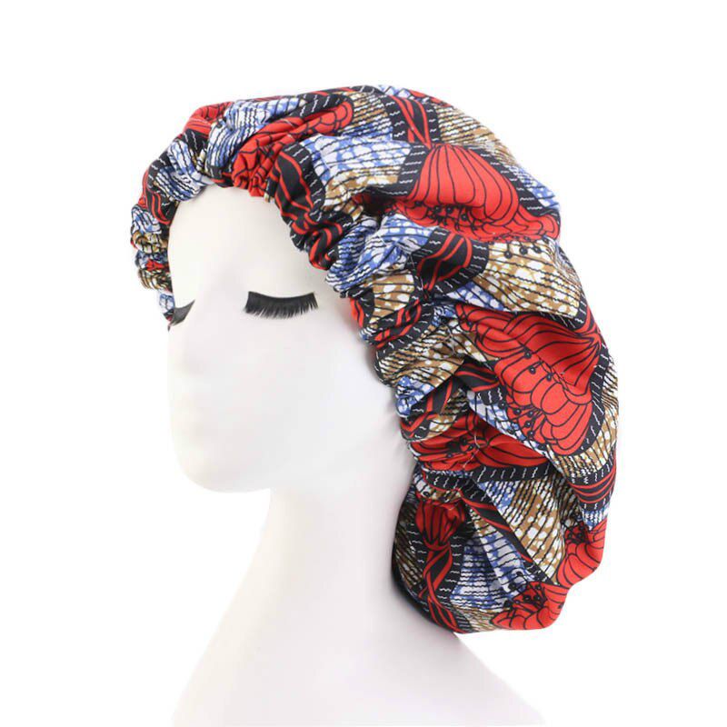 African Pattern Print Bonnet Hijabs Hat Women Night Sleep Cap Layer Satin Turban Large Head Wear Lady Head Wrap Hat
