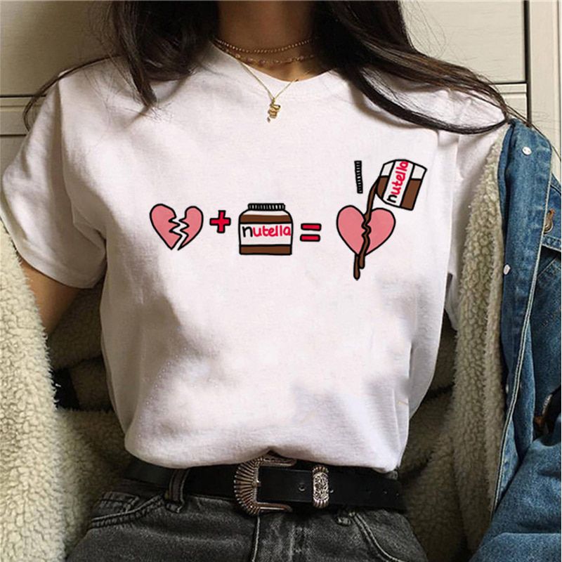 ZOGANKIN New Summer Women T Shirt Nutella tshirt Cartoon Print T-shirt Harajuku TShirt Funny Tops Tee Summer Femme Ladies Shirts