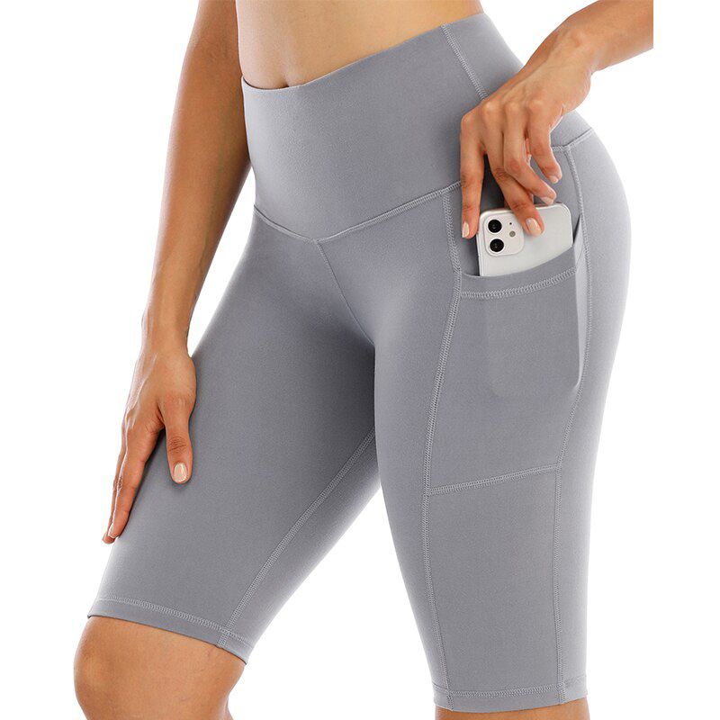 Summer Sport Yoga Shorts For Women Seamless Five-Point Biker Short With Side Pocket Hip Lift Gym Fitness Tights