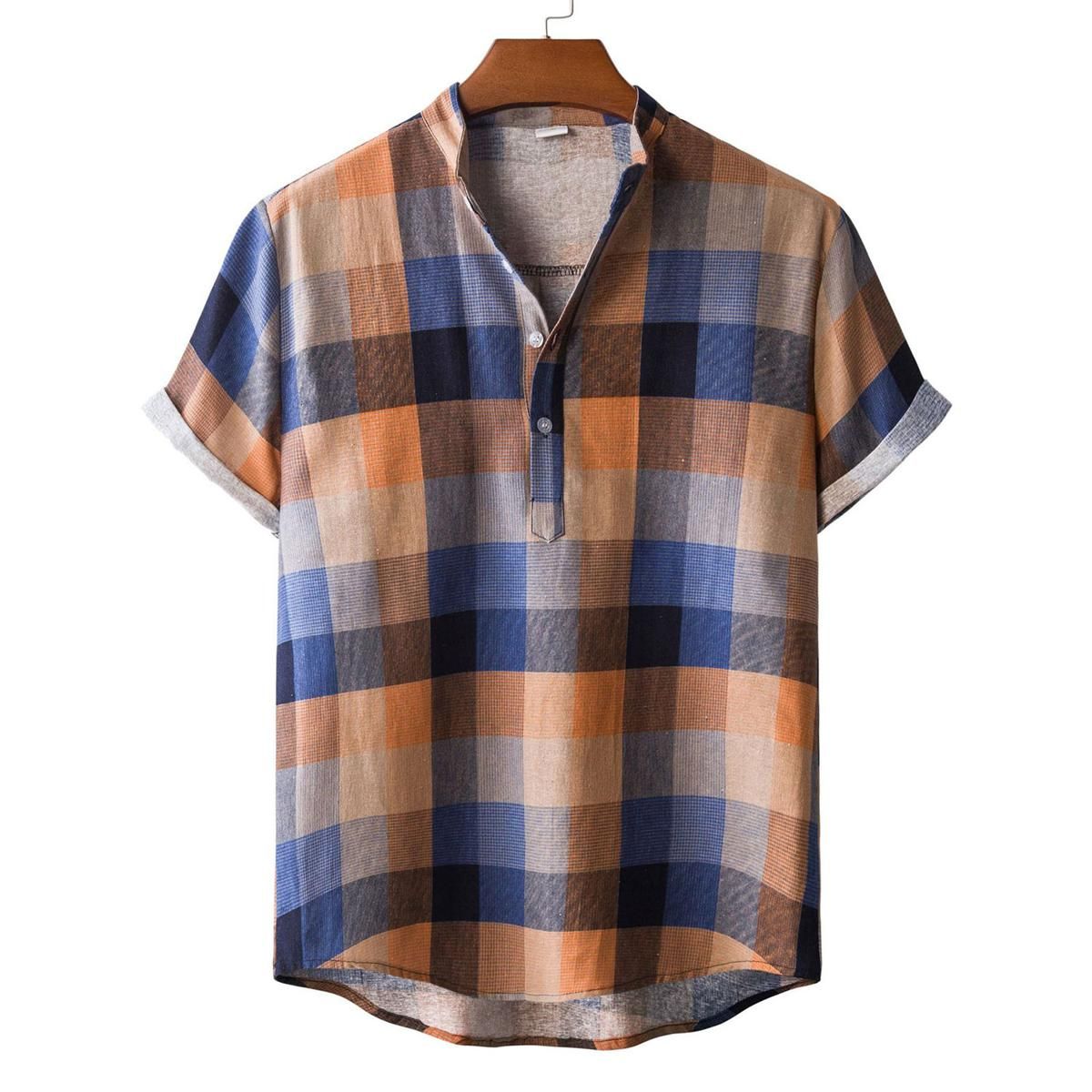 Men Shirt Loose Stand Collar Summer Top