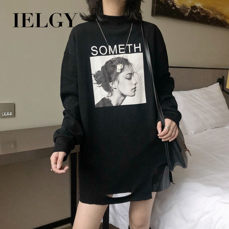IELGY ins tide brand hole in the long long sleeve T-shirt women thin bottoming shirt casual women's top