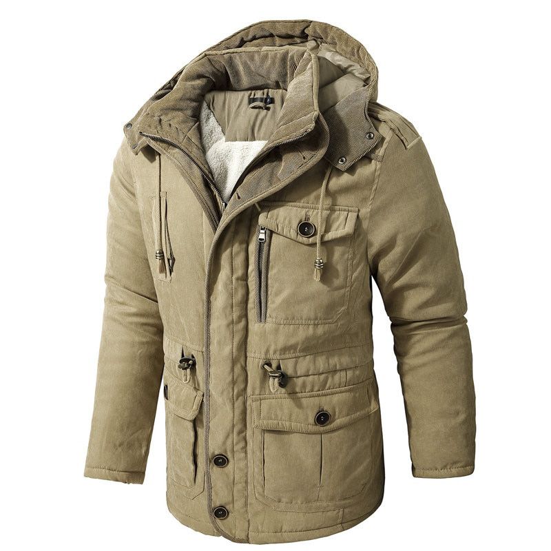 Men Warm Jacket Winter Parka Hooded Windbreaker Cotton Padded Thick Coat Male Slim Casual Fleece Jackets Man Classic Parkas