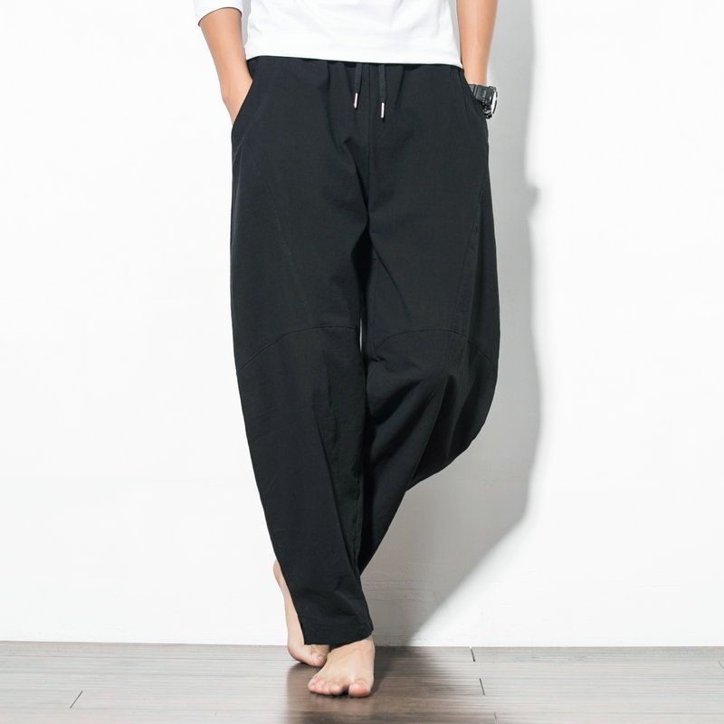 Cotton Harem Pants Men Solid Elastic Waist Streetwear Joggers Baggy Drop-crotch Pants Casual Trousers Men Dropsping