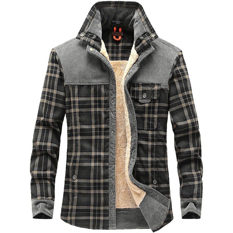 Men's Winter Plaid Jackets Thick Cotton   Warm Long-sleeved Coats Clothing Europeam American Jacket Men
