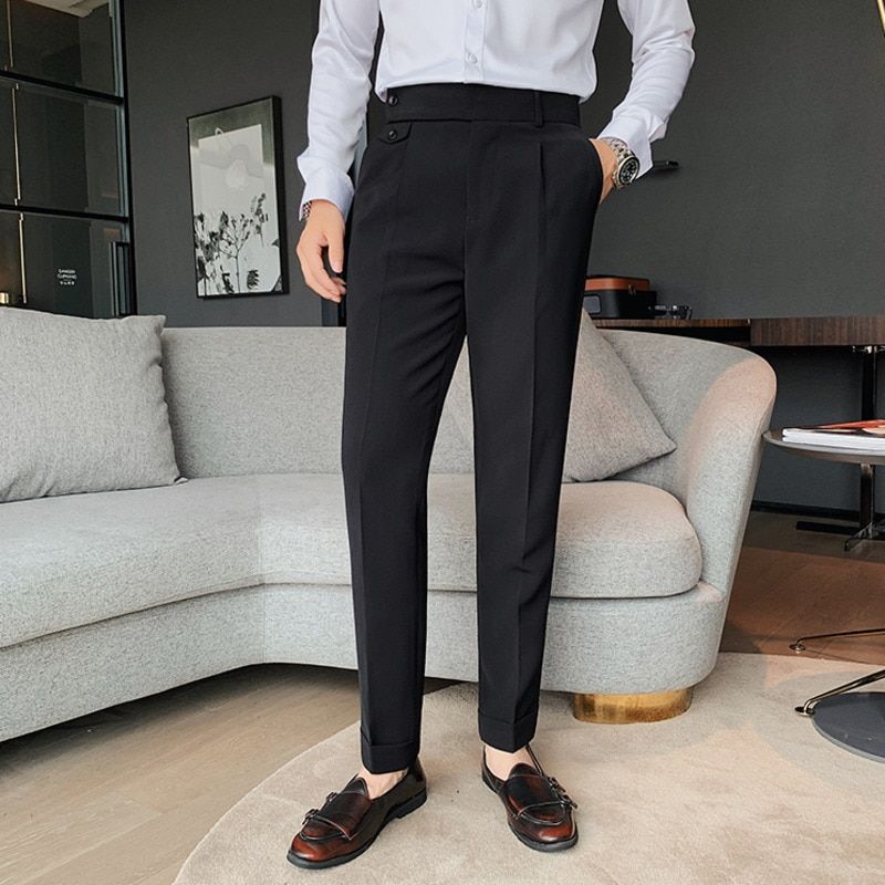 IEFB Men's British Business Trousers 2022 New Slim Fit Solid Color Suit Pants Korean Fashion Straight Suit Pants Black 9Y8951