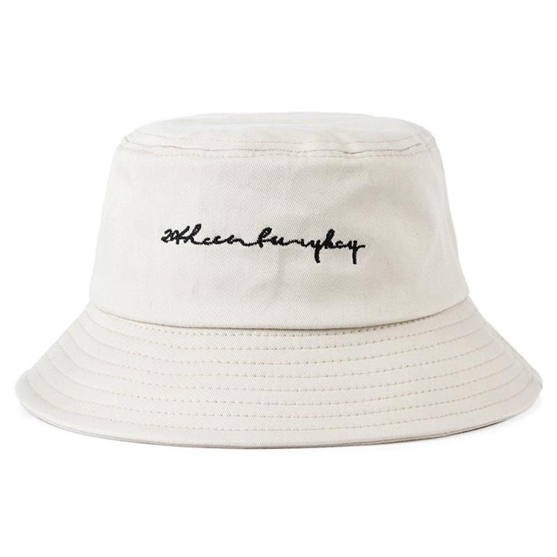 Cotton Bucket Summer Fisherman Cap Women Men Embroidery Fashion Couple Unisex Flat Outdoor Shading Panama Sun Hat