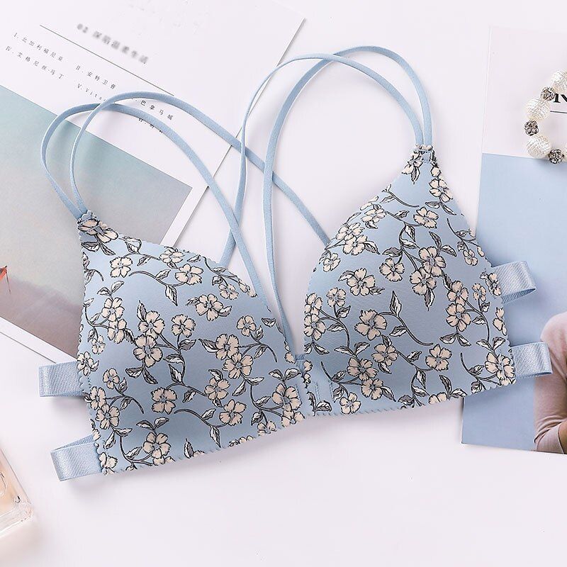 EFINNY Women Flower Printed Bras Front Buckle Wireless Bralette Comfort Push Up Floral Bras  Lingerie XY