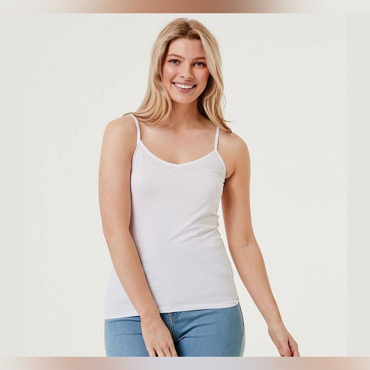 White & Black Cotton Camisole Slip with Adjustable Straps - Multicolor Pic