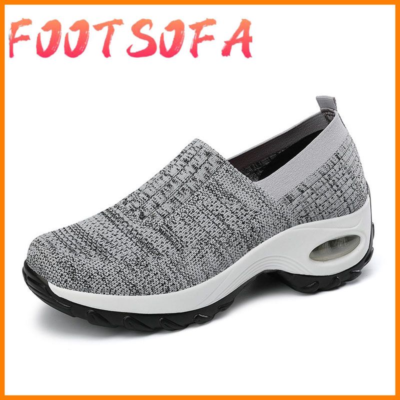 Ladies Casual Shoes Ladies Sneakers Knitting Net Solid Color Round Shape Air Cushion Flat Non Slip Women Flat Shoes