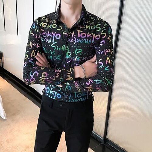 High-quality colorful men's long-sleeved shirt British style 2021 spring autumn slim nightclub barber shirt Korean color shirt