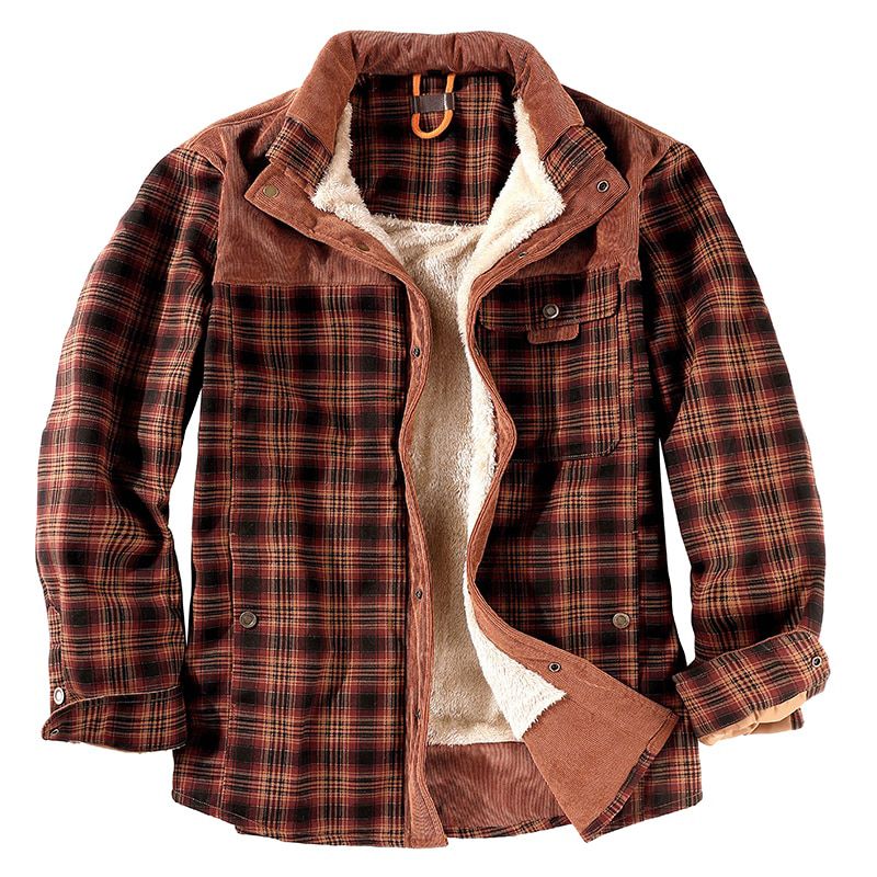 Winter Plaid Jacket Men Thick Fleece Coat Windbreaker Hooded Warm Parkas Outdoor Outwear Overcoats Men Clothing Fashion Jackets