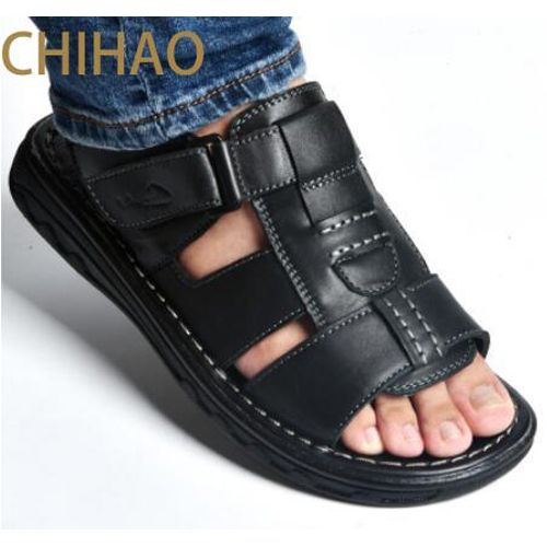 Spot Summer Mens Slippers Leather Sandals Outdoor Casual Men Leather Sandals for Beach Shoes Hombre Hollow Aerated Shoes