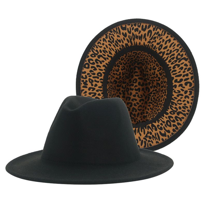 Fedoras Women Hats Leopard Print Patchwork Solid Men Women Panama Felted Hats Winter Jazz Women Fedoras Hat SombrDe Mujer