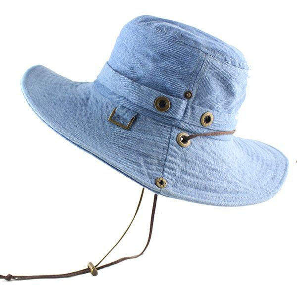 Cotton Sun for Women Men Bucket Denim Spring Summer Fishing Beach Long Large Wide Brim Outdoor UV Protection Foldable