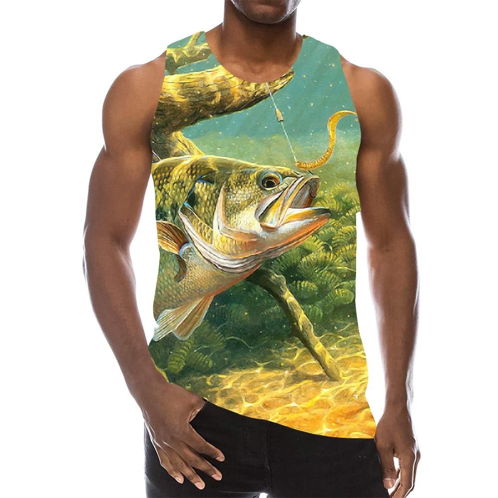 Fish TaTops For Men Summer  Graphic Fishing 3D Print Sleeveless Vest Srt Funny Tops New