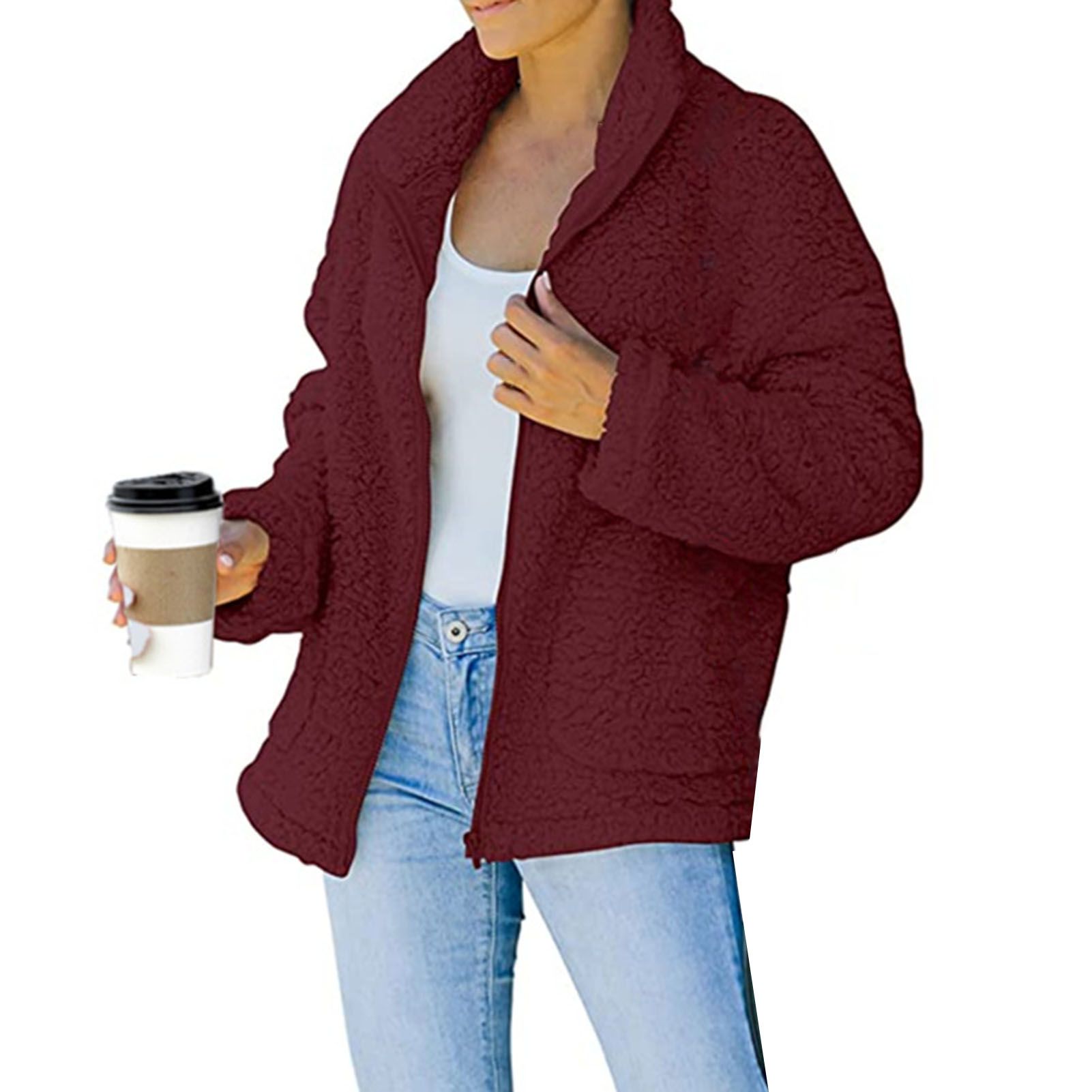 Jacket Coat Windproof Side Pockets Solid Color Jacket Coat