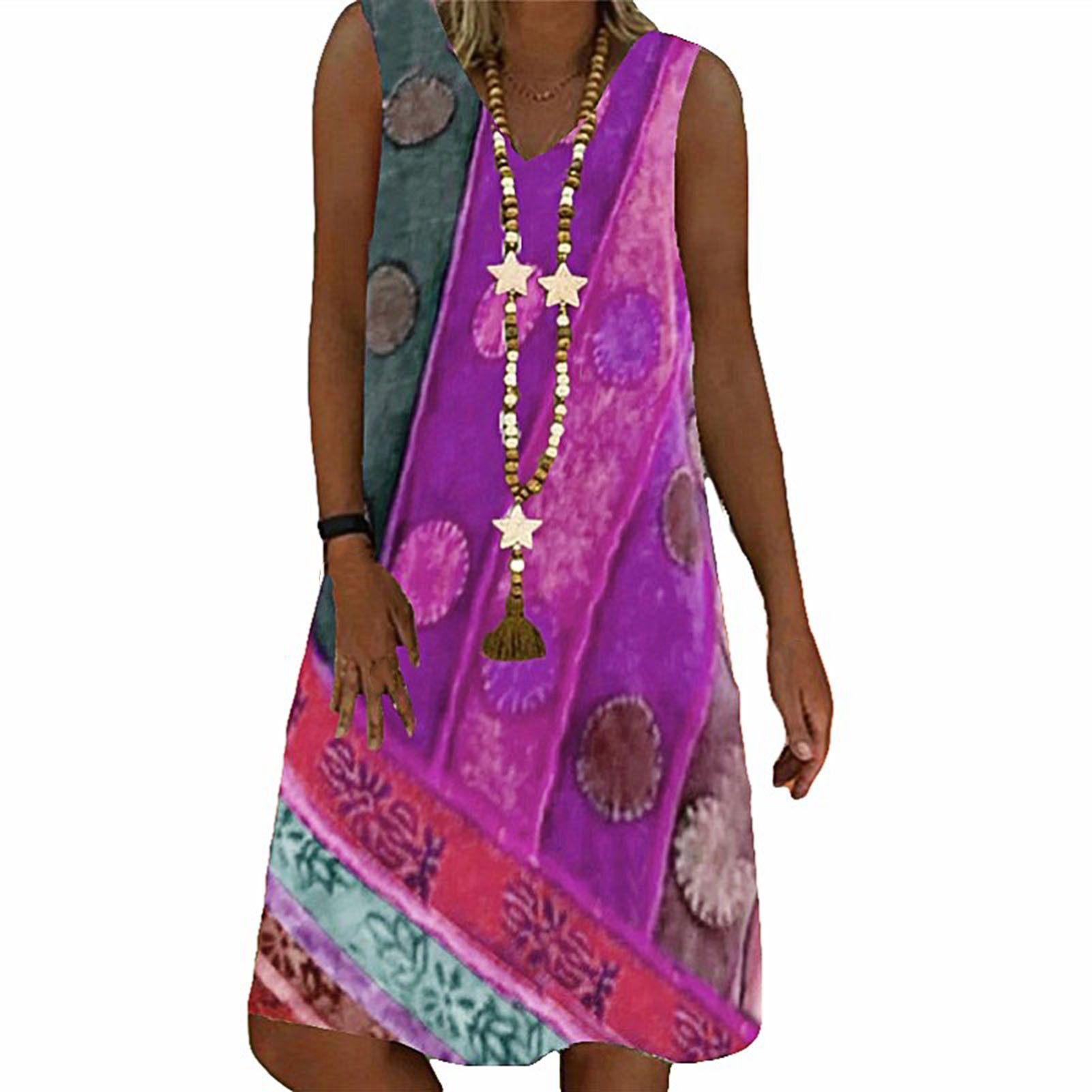 Sundress V-neck Universal Polyester Women Mid-length Dress for Outdoor