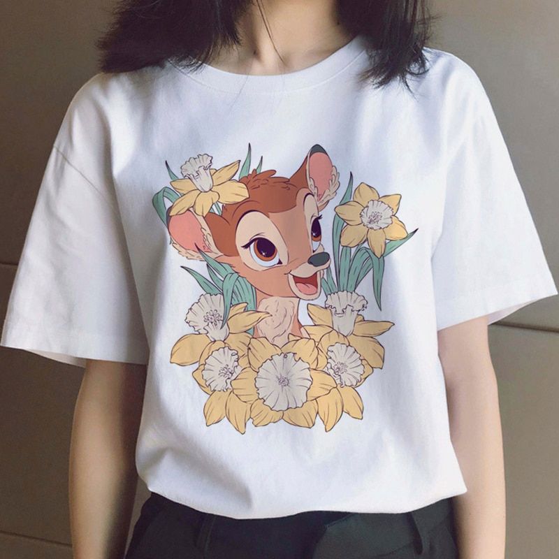 Disney Bambi Kawaii Anime UniT Shirt Men Women Harajuku Cute Manga T-shirt Graphic Couple Tshirt Casual Top Tees Male Female