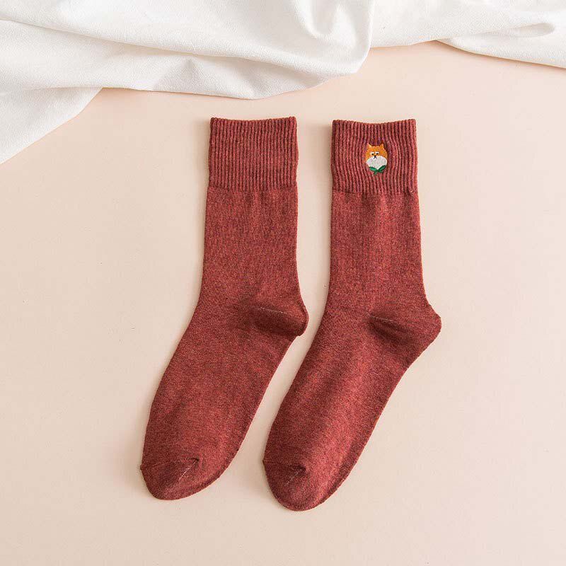 Warm Korean Style Funny Socks Women Cute Embroidery Dog Penguin Sheep Socks Animal Sokken Skarpetki Calcetines Divertidos Mujer