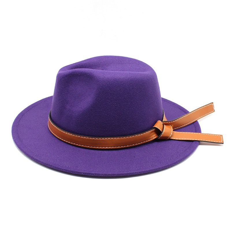LISER Jazz Hats Fedoras for Men and Women Flat Brim Felt Small Belt Knotted Decoration Retro Style Street Fashion