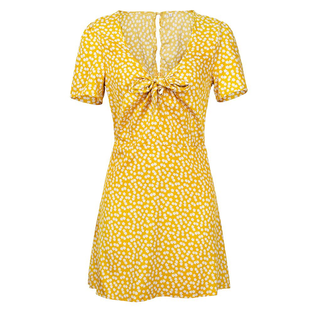 hiriFashion Women Short Sleeve Wrap Boho Floral Mini Dress Ladies Summer Holiday Party Sundress Female vestidos