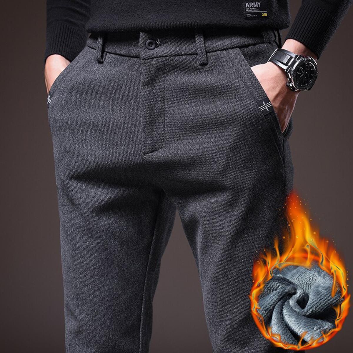 Men's Winter Fleece Warm Casual Pants High Quality Classic Thick Cotton Straight-leg Trousers Male Brushed Fabric Brand Clothing