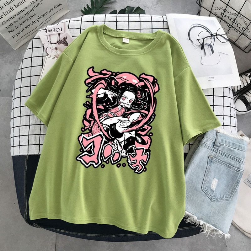Anime Cartoon T Shirt Women Demon Slayer Kimetsu No Yaiba Clothes Streetwear Print Loose Tops Korean Summer Black T-shirt
