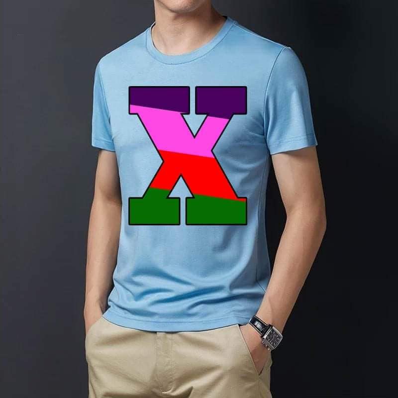 Four Colors Alphabet Letters A to Z Skyblue T-Shirt For Men's
