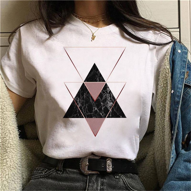 WVIOCE Beautiful Geometry Printed T Shirt Women 90s Graphic T-shirt Harajuku Tops Tee Cute Short Sleeve Clotehs Female 24982