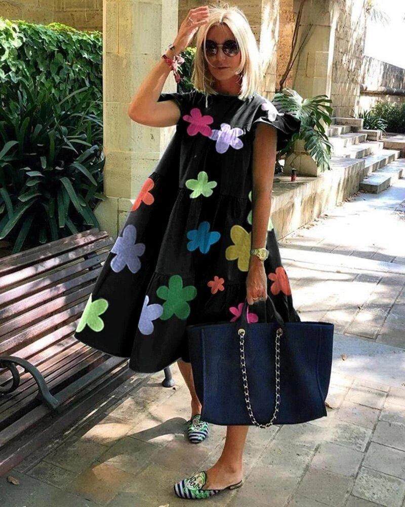Women Summer Dress 2021 Casual Loose Short Sleeve Party Dresses Sweet O Neck Ruffled A Line Female Robe Dress Plus Size Vestidos