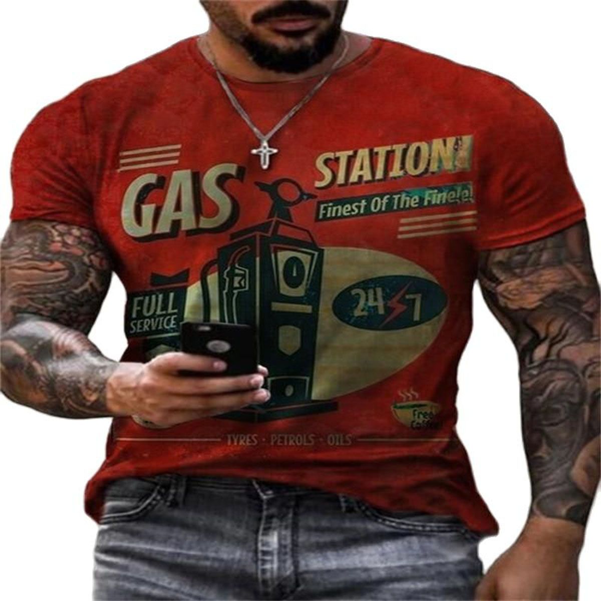 CASTROL Men's Vintage T-shirt Classic Distressed Shirt Retro Oil Racing Cool Casual Streetwear Print Letter Tee Shirt Tees Tops
